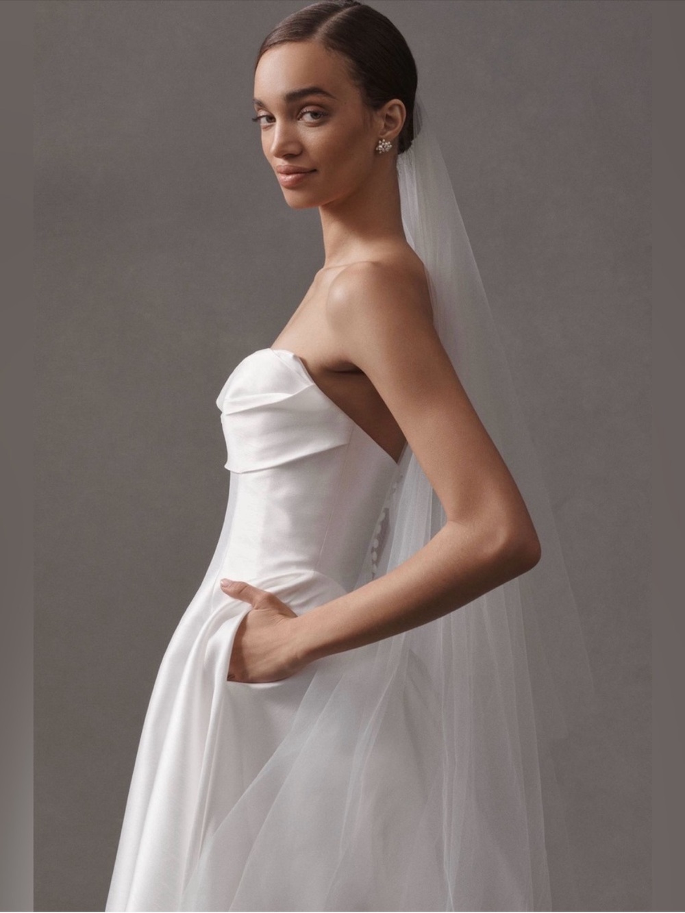 BHLDN Maxine Cathedral Veil w/ Blusher -light ivory- NEW
